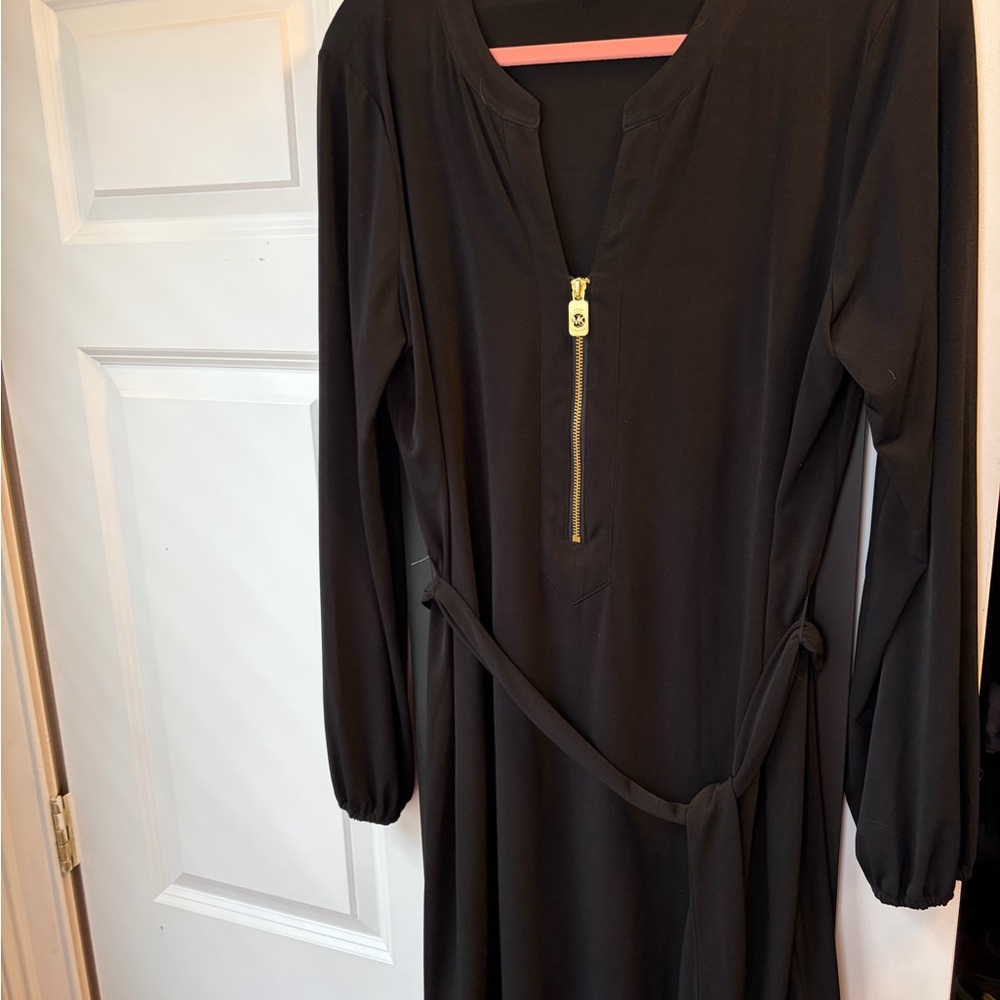 Michael Kors Black Long-Sleeve Dress with Gold Zip Accent